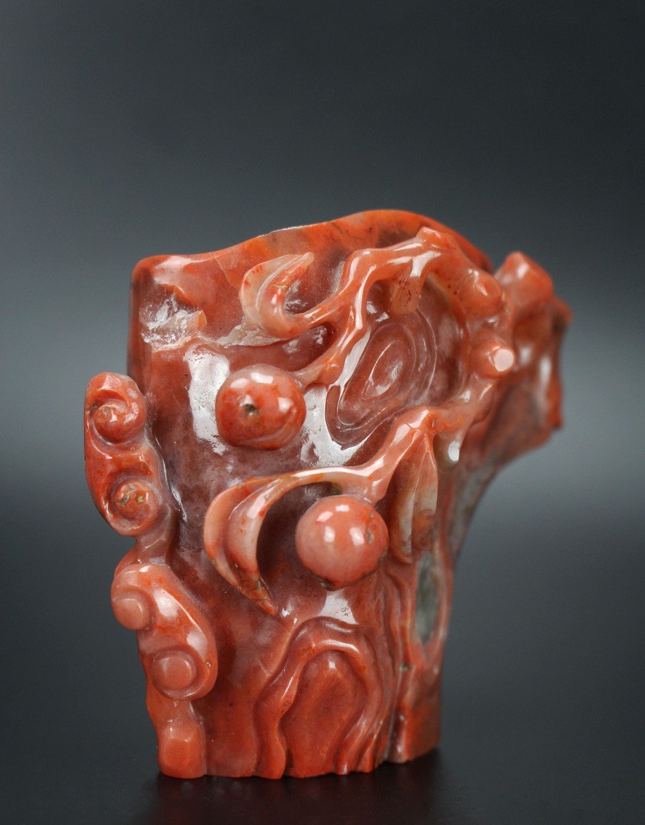 Chinese Carnelian Agate Vase Brush Washer Qing Dynasty Antique Chinese Hardstone Carving 18th C-photo-3