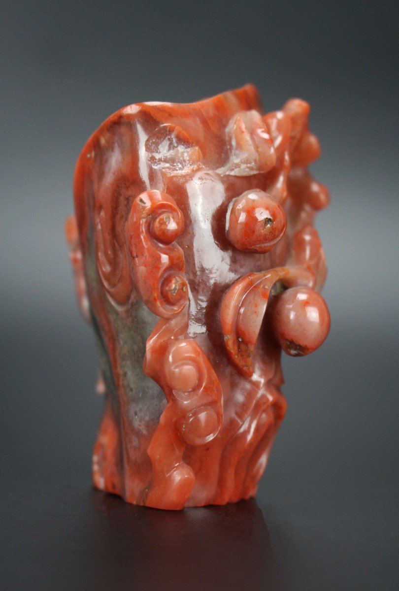 Chinese Carnelian Agate Vase Brush Washer Qing Dynasty Antique Chinese Hardstone Carving 18th C-photo-4