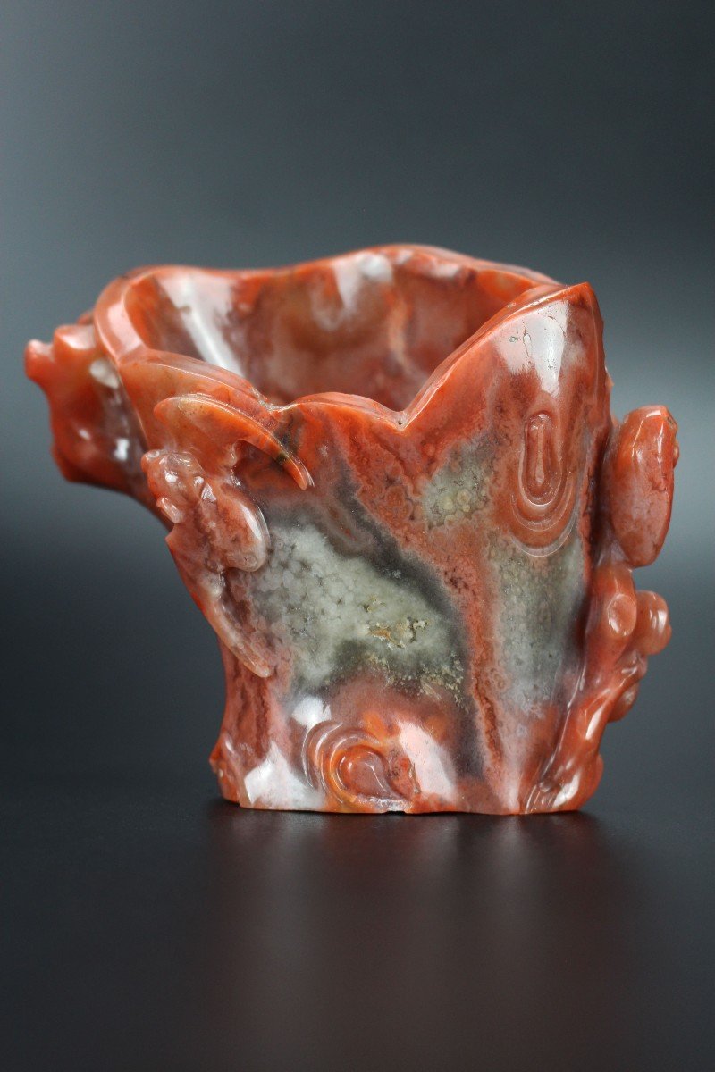 Chinese Carnelian Agate Vase Brush Washer Qing Dynasty Antique Chinese Hardstone Carving 18th C-photo-5