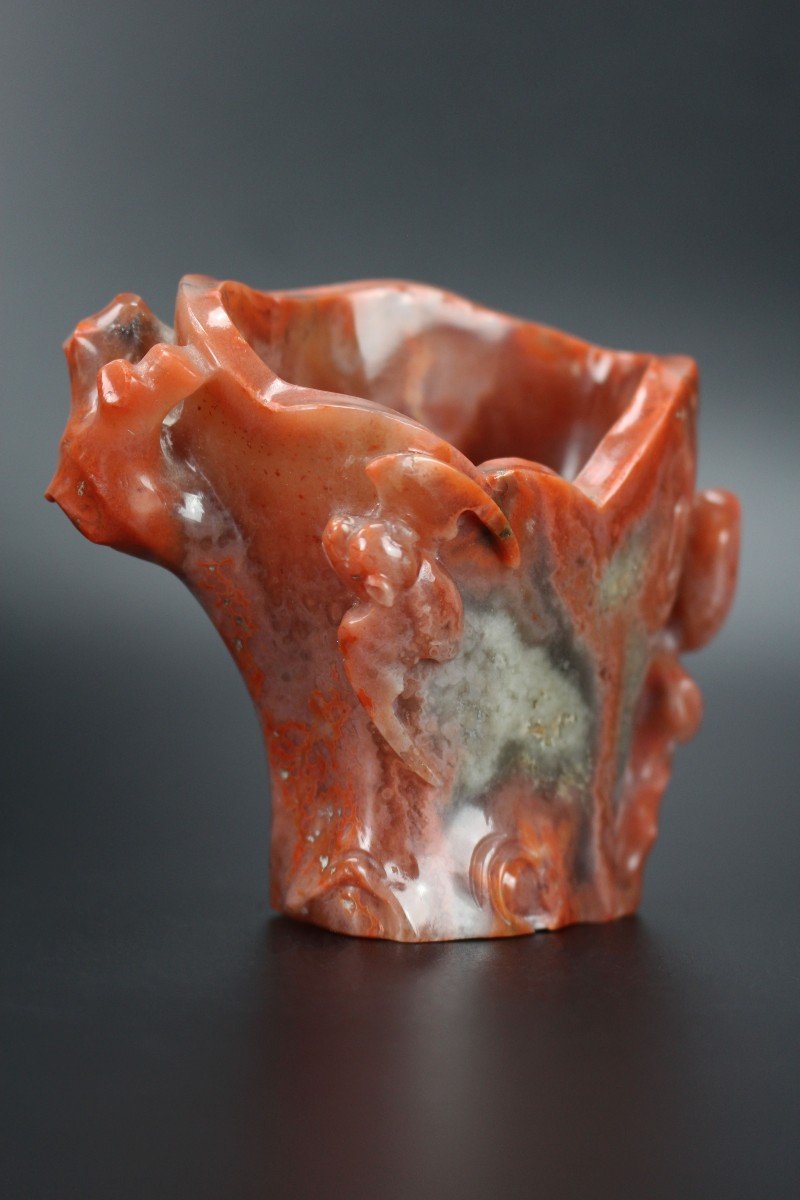 Chinese Carnelian Agate Vase Brush Washer Qing Dynasty Antique Chinese Hardstone Carving 18th C-photo-6