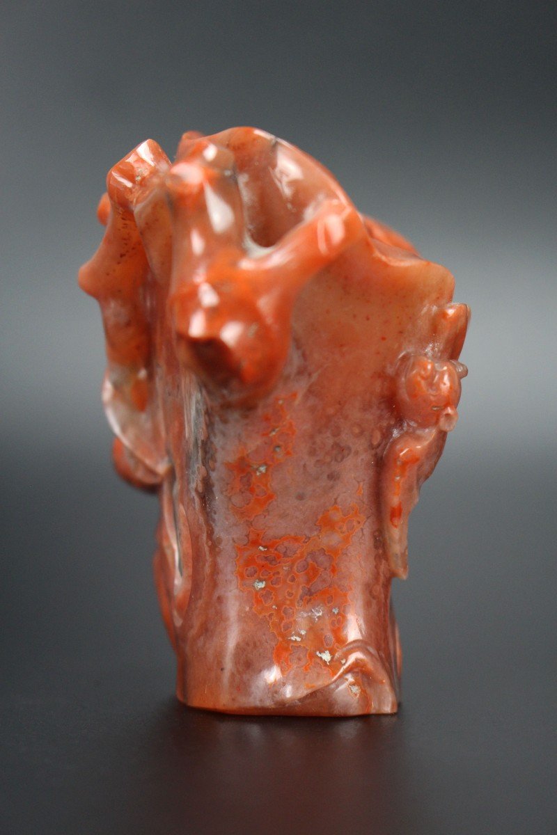 Chinese Carnelian Agate Vase Brush Washer Qing Dynasty Antique Chinese Hardstone Carving 18th C-photo-7