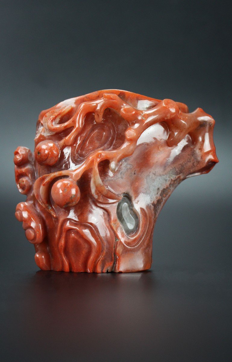 Chinese Carnelian Agate Vase Brush Washer Qing Dynasty Antique Chinese Hardstone Carving 18th C-photo-8