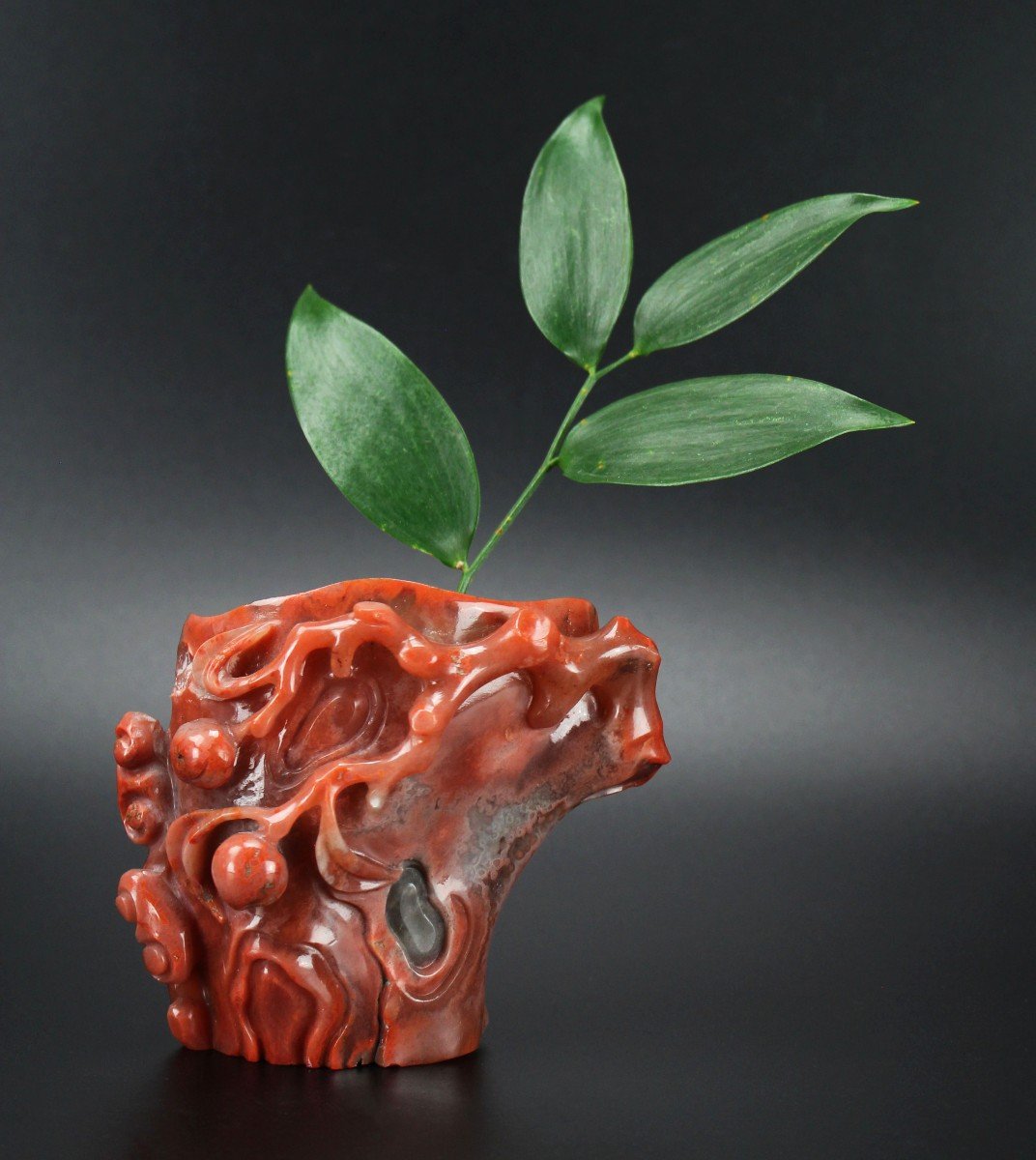 Chinese Carnelian Agate Vase Brush Washer Qing Dynasty Antique Chinese Hardstone Carving 18th C