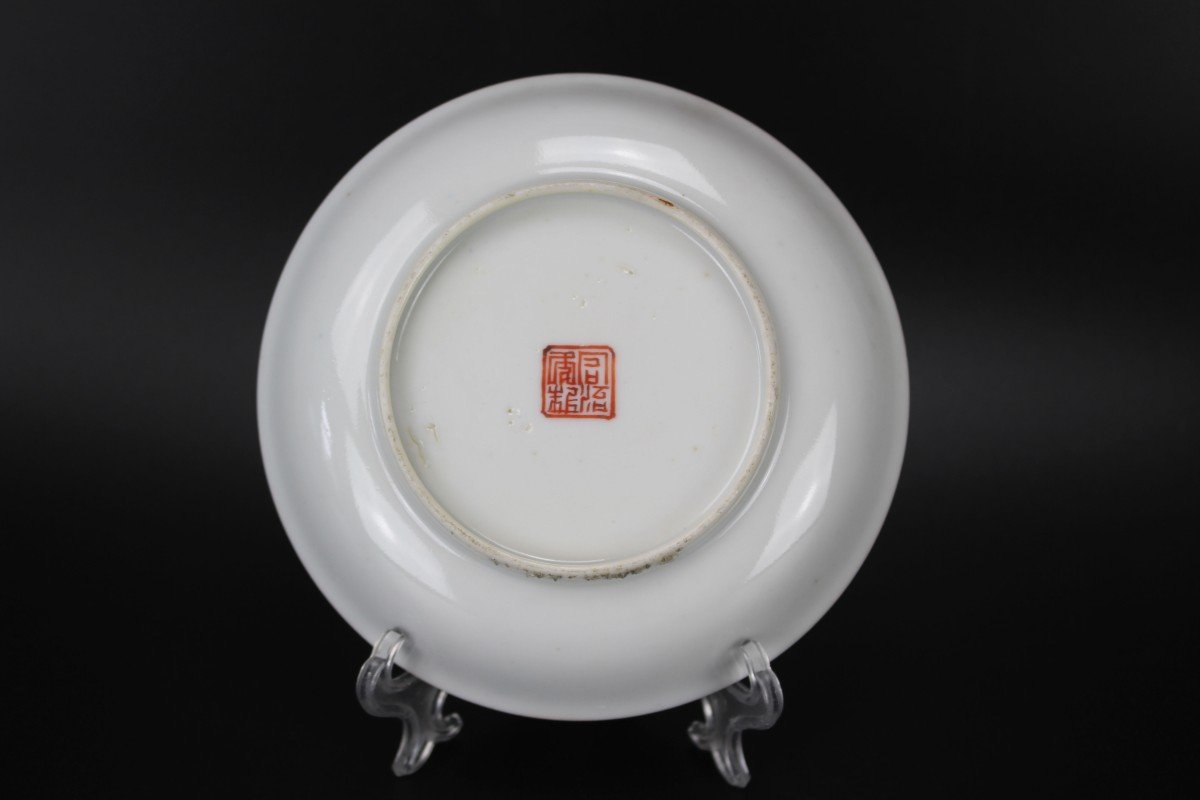 Chinese Porcelain Tongzhi Mark And Period Saucers 4x Famille Verte Qing Dynasty Antique 19th C.-photo-1