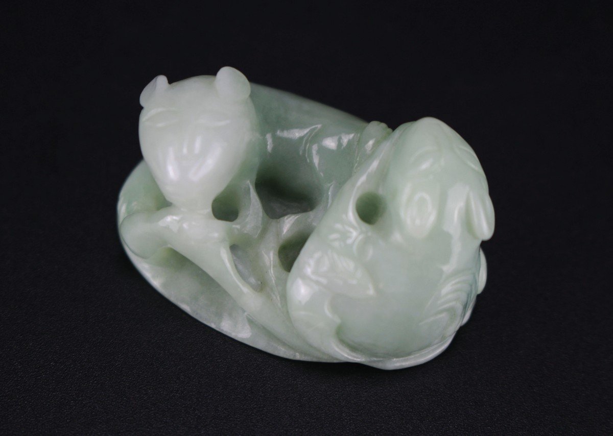 Pendentif En Jade Chinois Dynastie Qing 19ème Siècle / 20ème Siècle Jadéite Sculptant Des Rats -photo-4