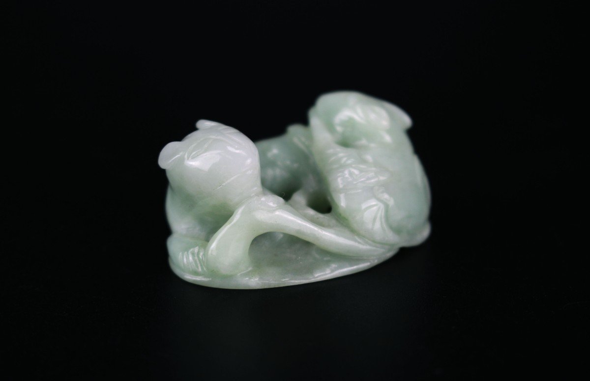 Pendentif En Jade Chinois Dynastie Qing 19ème Siècle / 20ème Siècle Jadéite Sculptant Des Rats -photo-2