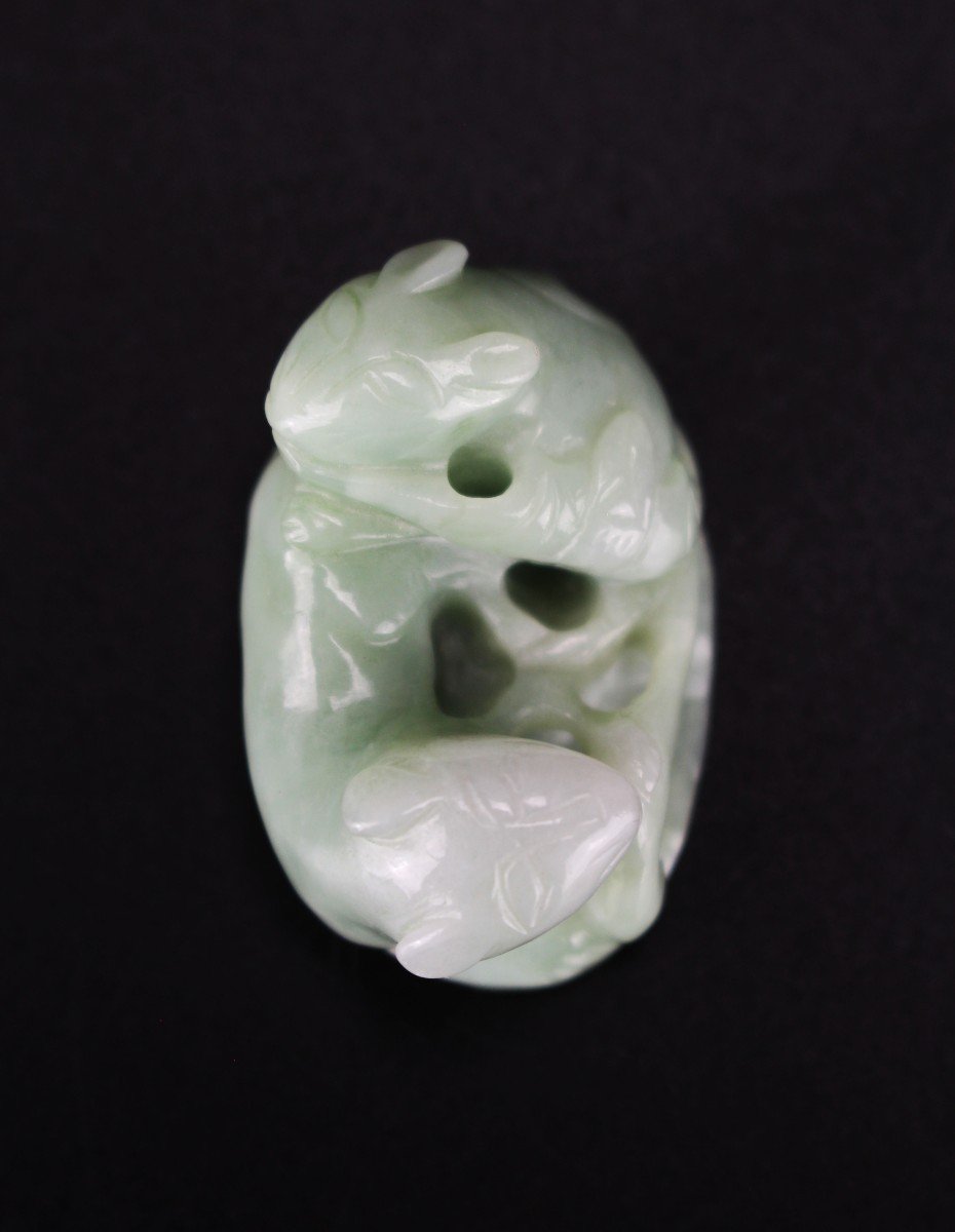 Pendentif En Jade Chinois Dynastie Qing 19ème Siècle / 20ème Siècle Jadéite Sculptant Des Rats -photo-6