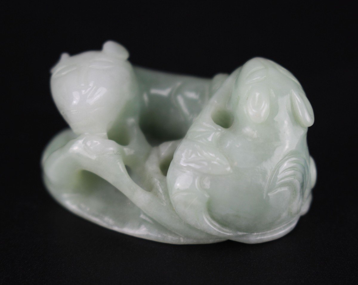 Pendentif En Jade Chinois Dynastie Qing 19ème Siècle / 20ème Siècle Jadéite Sculptant Des Rats 