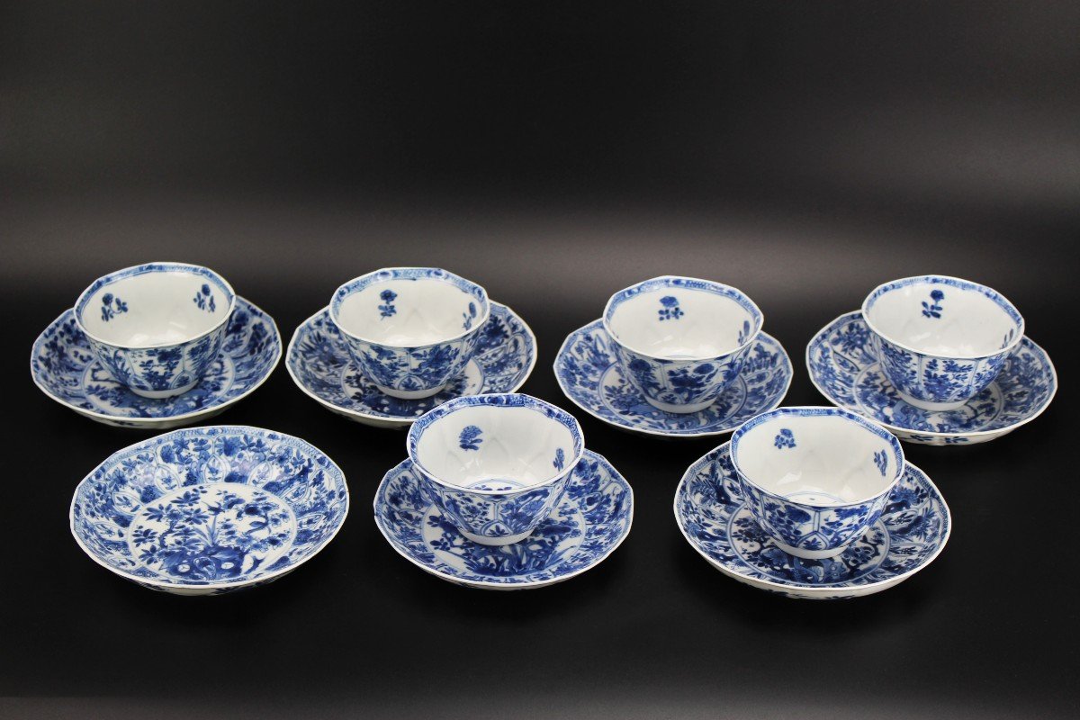 Tasses Et Soucoupes En Porcelaine Chinoise Kangxi Bleu Et Blanc Dynastie Qing Du XVIIIe Siècle -photo-2