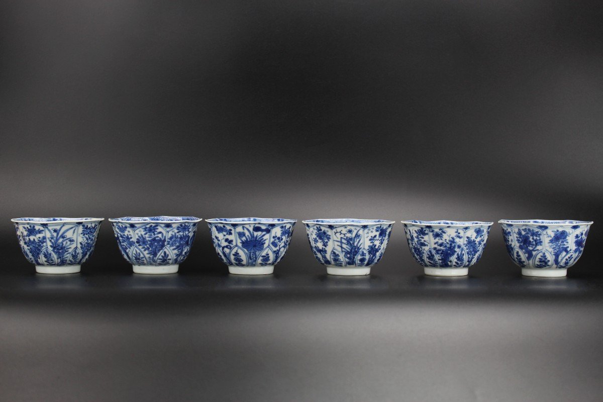 Tasses Et Soucoupes En Porcelaine Chinoise Kangxi Bleu Et Blanc Dynastie Qing Du XVIIIe Siècle -photo-4