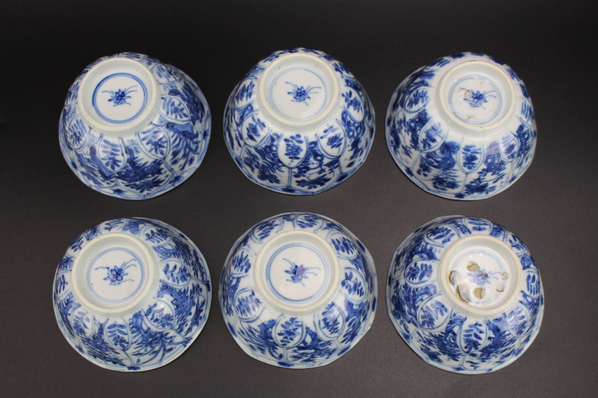 Tasses Et Soucoupes En Porcelaine Chinoise Kangxi Bleu Et Blanc Dynastie Qing Du XVIIIe Siècle -photo-6