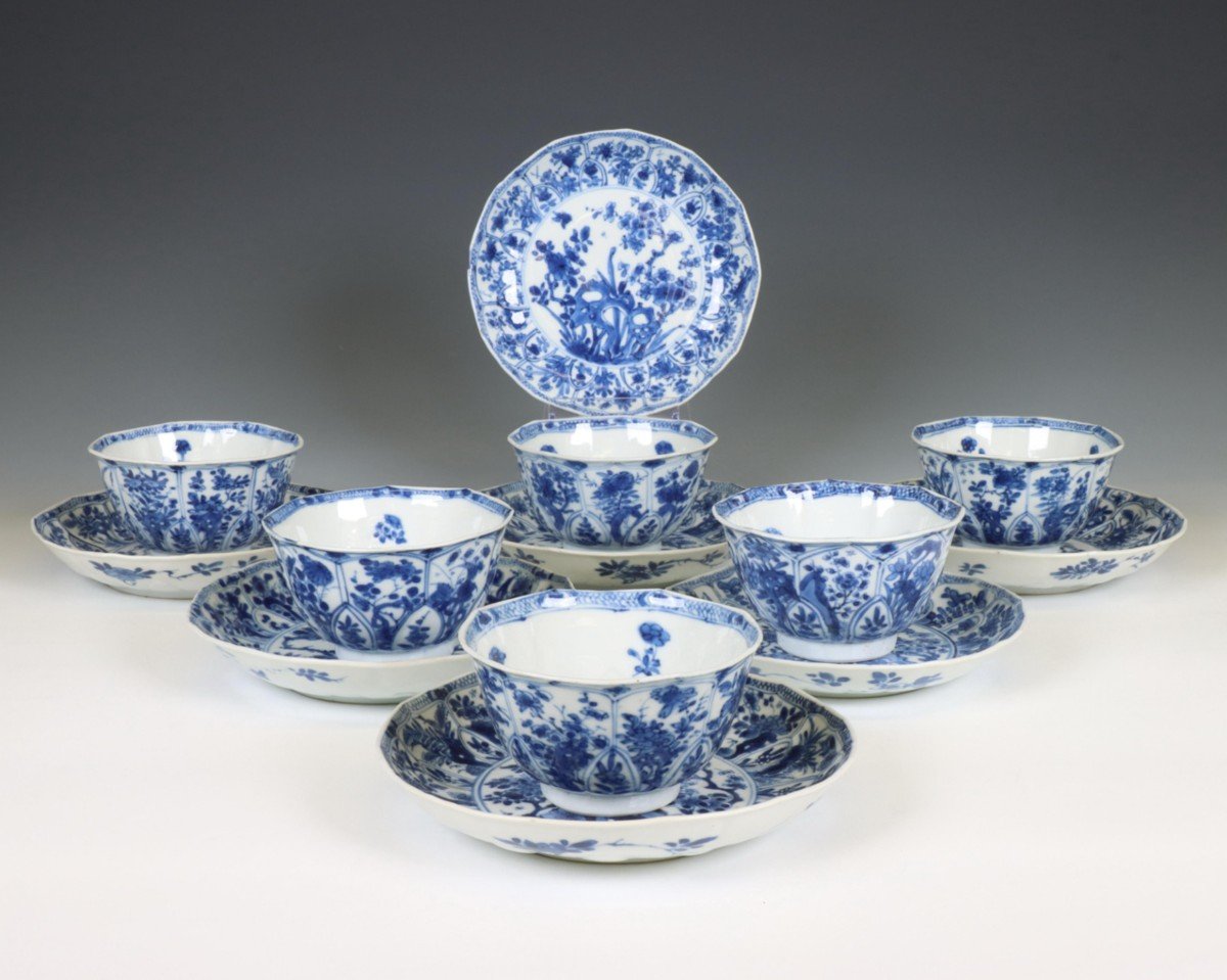 Tasses Et Soucoupes En Porcelaine Chinoise Kangxi Bleu Et Blanc Dynastie Qing Du XVIIIe Siècle -photo-8