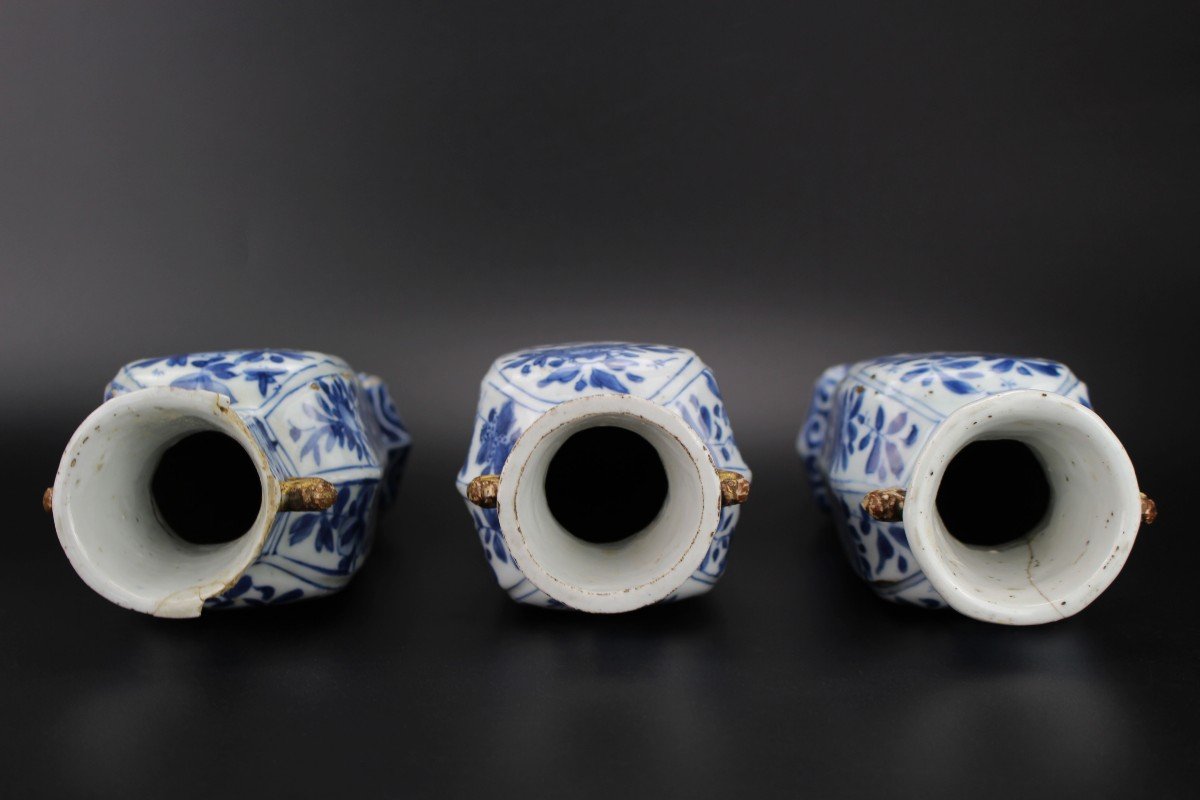 Chinese Porcelain Kangxi Vases 3x Blue And White Qing Dynasty Antique 18th Century 'longevity' -photo-1