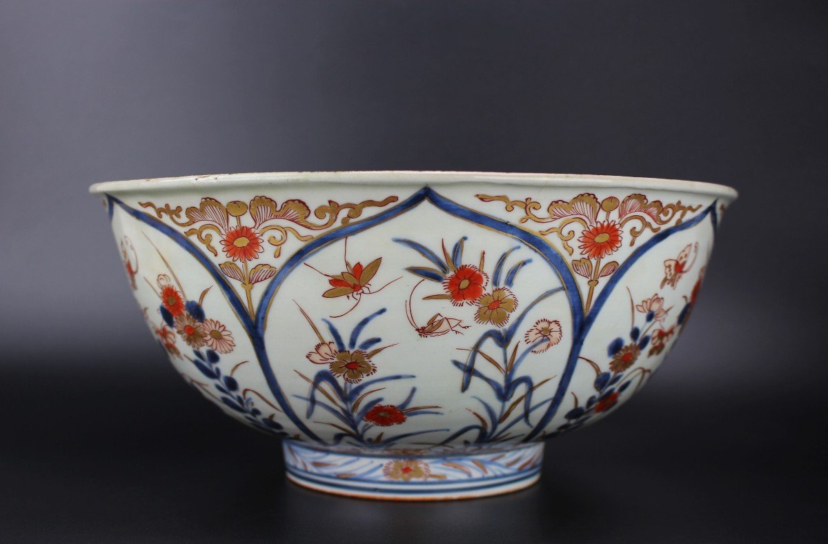 Japanese Porcelain Edo Period Large Bowl Antique Early 18th Century Imari Vessel Edo 1603-1868-photo-3