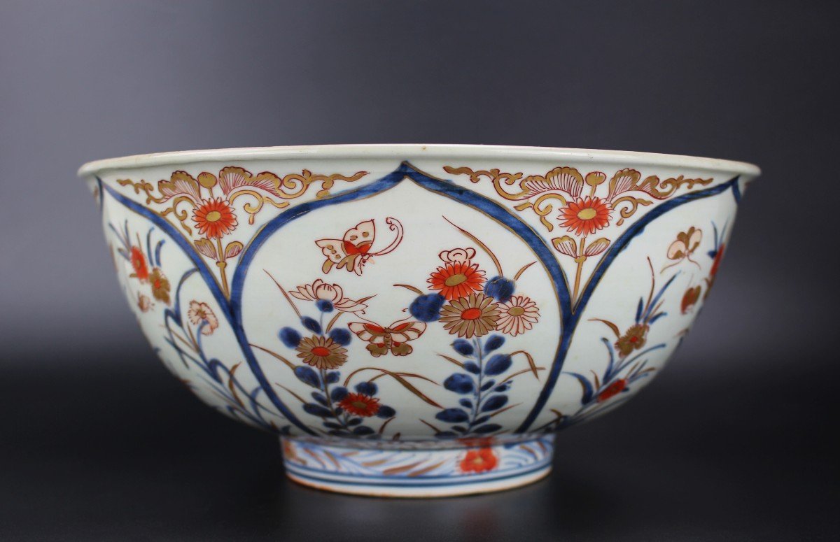 Japanese Porcelain Edo Period Large Bowl Antique Early 18th Century Imari Vessel Edo 1603-1868-photo-4