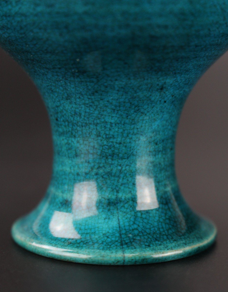 Chinese Porcelain Kangxi Monochrome Turquoise Crackled Vase Qing Dynasty Antique 18th Century-photo-6