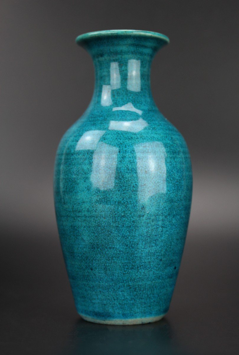 Chinese Porcelain Kangxi Monochrome Turquoise Crackled Vase Qing Dynasty Antique 18th Century-photo-7