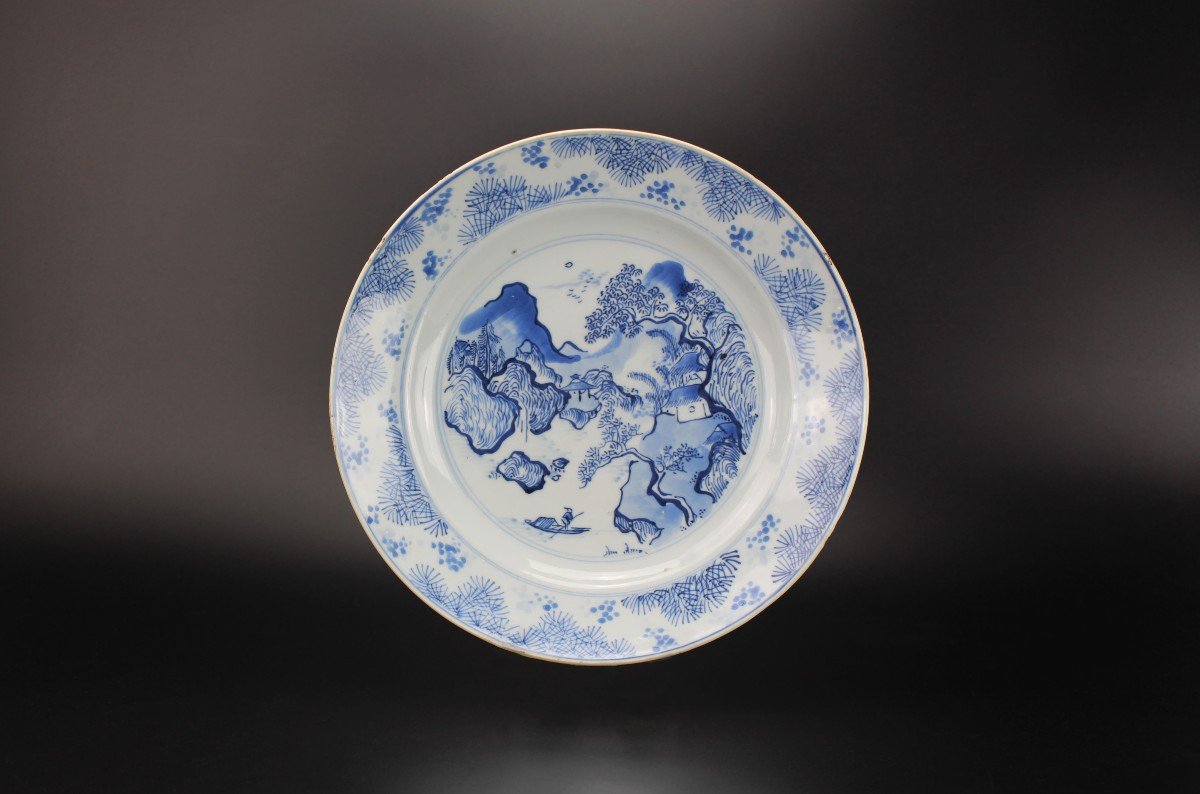 Chinese Porcelain Master Of The Rocks Dish Kangxi Blue And White Qing Dynasty Antique 17th C.