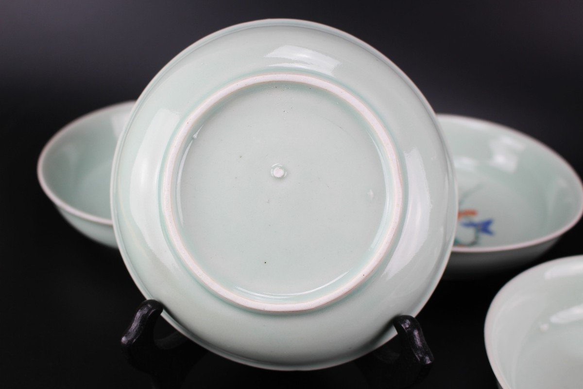 Plats Kakiemon En Porcelaine Japonaise 5x Période Edo 17e Siècle / 18e Siècle Celadon Bols-photo-2