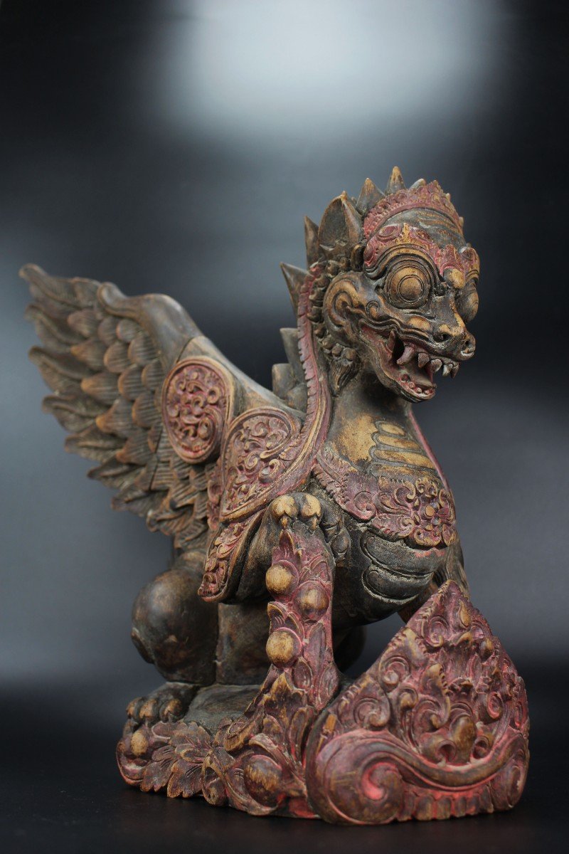 Balinese Wooden Sculpture Singha Lion Indonesian Carved Wood Figure Mythical Bird Carving Bali -photo-5