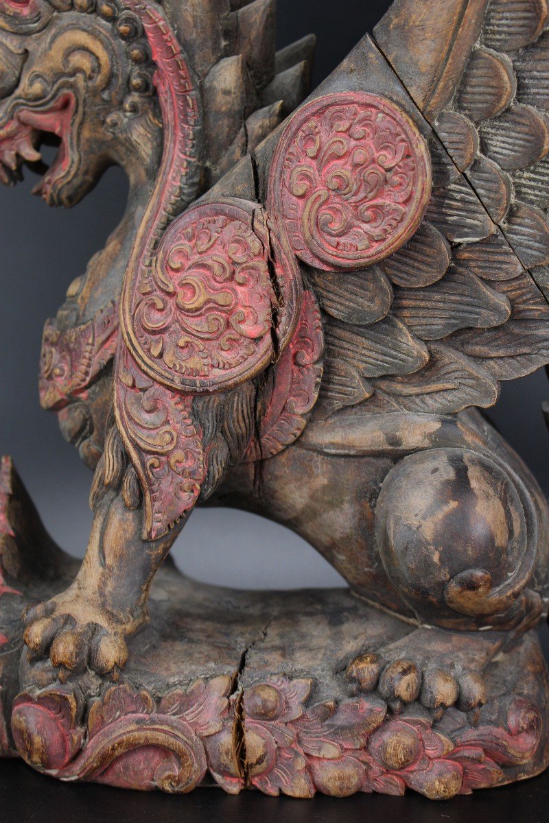 Balinese Wooden Sculpture Singha Lion Indonesian Carved Wood Figure Mythical Bird Carving Bali -photo-8