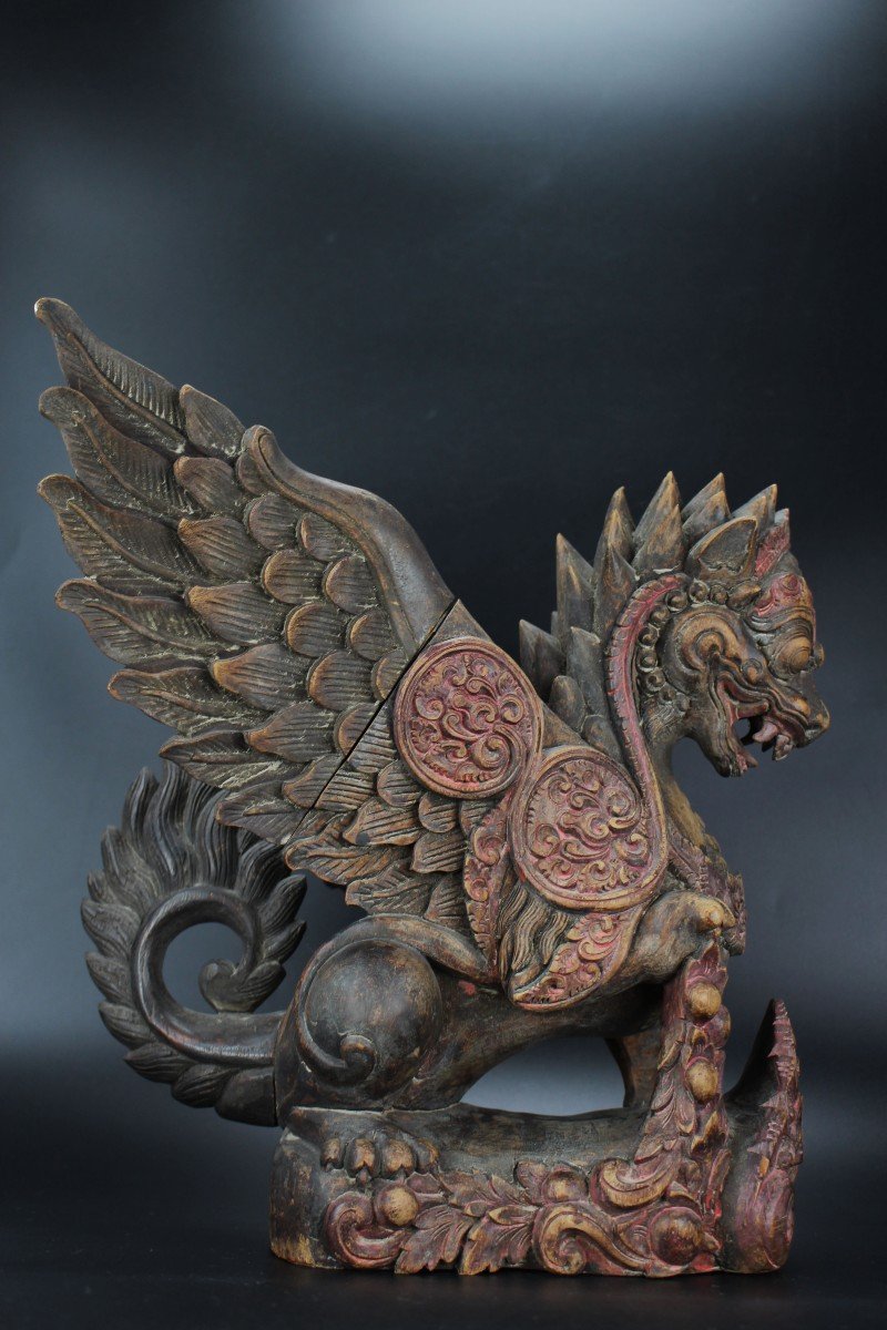 Balinese Wooden Sculpture Singha Lion Indonesian Carved Wood Figure Mythical Bird Carving Bali 