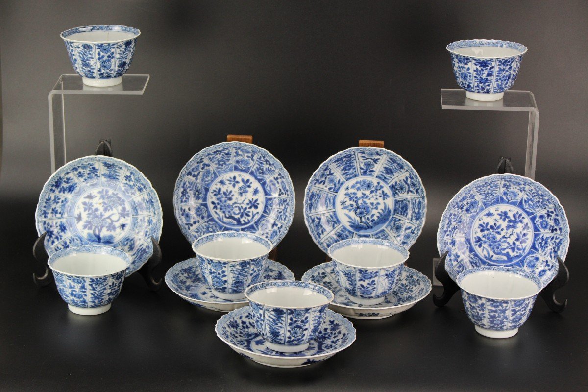 Kangxi Chinese Porcelain Blue And White 18th Century Qing Dynasty Cups And Saucers 14 Pieces-photo-8