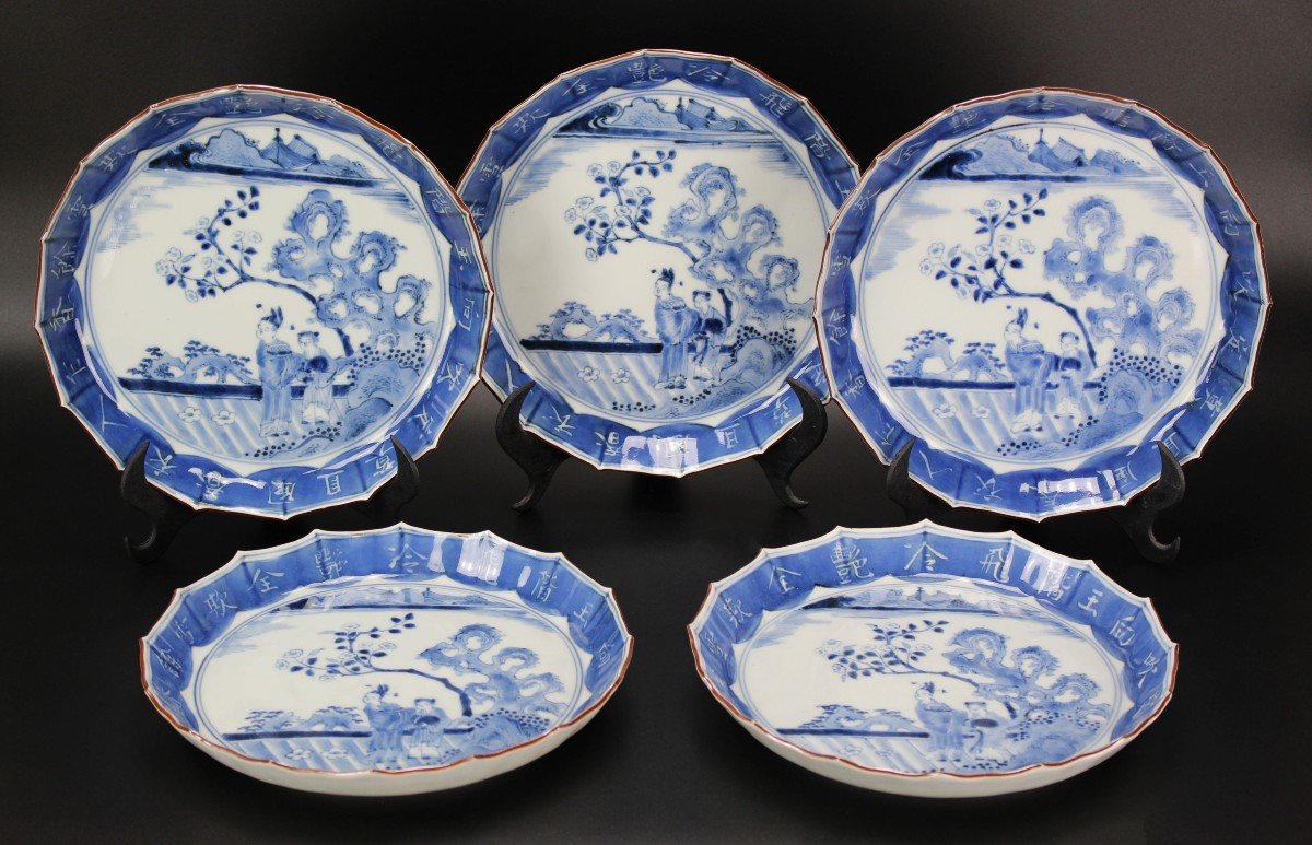 Plats En Porcelaine Japonaise Bleu Et Blanc 5x Période Edo 18e Siècle / 19e Siècle Arita Bols-photo-6