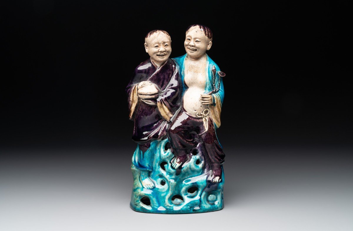 Groupe De Figurines Fahua En Porcelaine Chinoise Hehe Erxian XVIIe Siècle XVIIIe Siècle Kangxi-photo-2