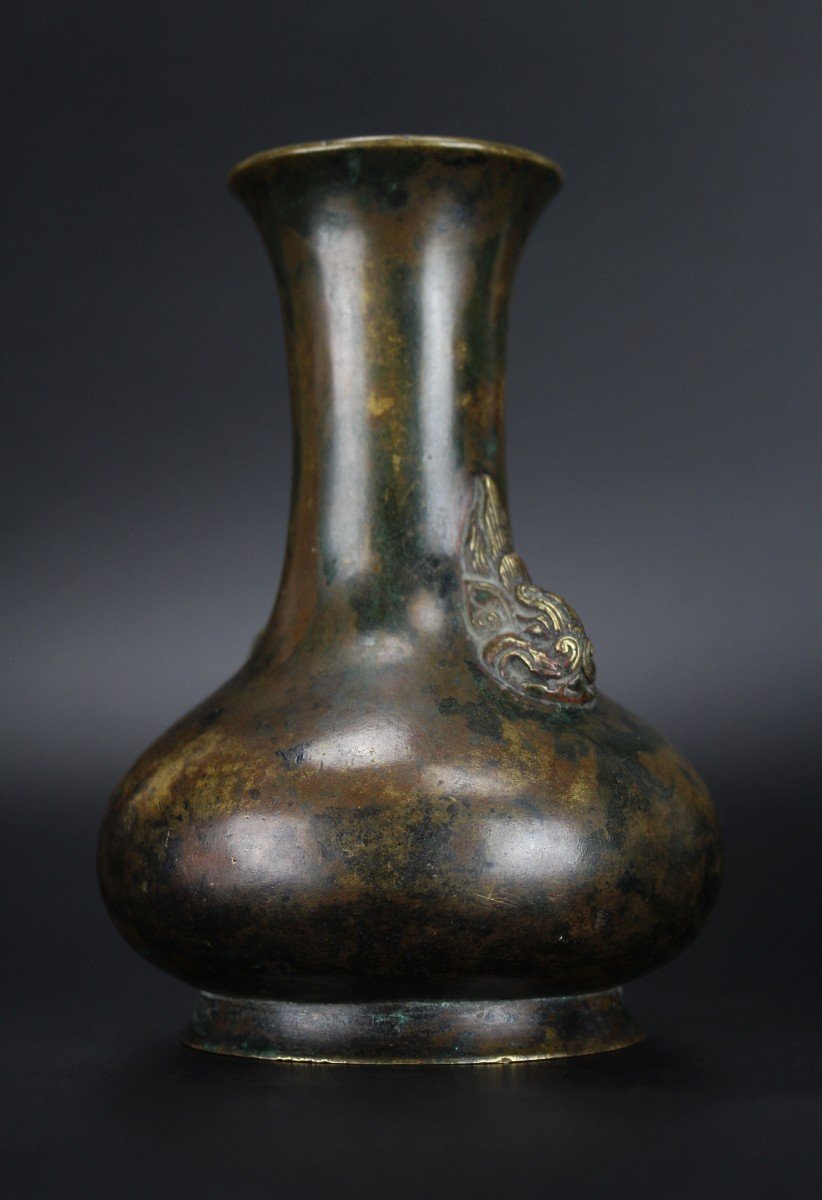 Chinese Bronze Vase Qing Dynasty Xuande Mark 17th Century Antique Archaistic Flower Vase-photo-3