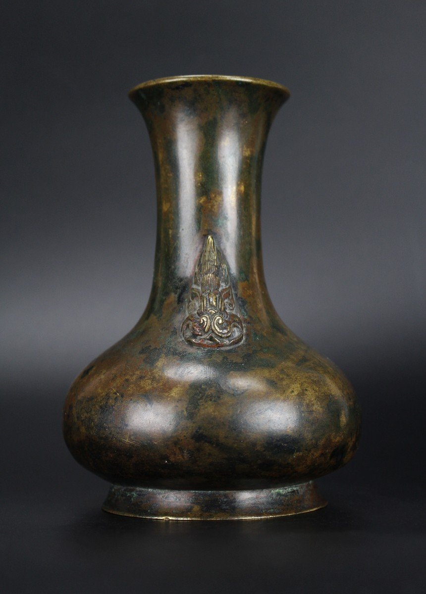 Chinese Bronze Vase Qing Dynasty Xuande Mark 17th Century Antique Archaistic Flower Vase-photo-4