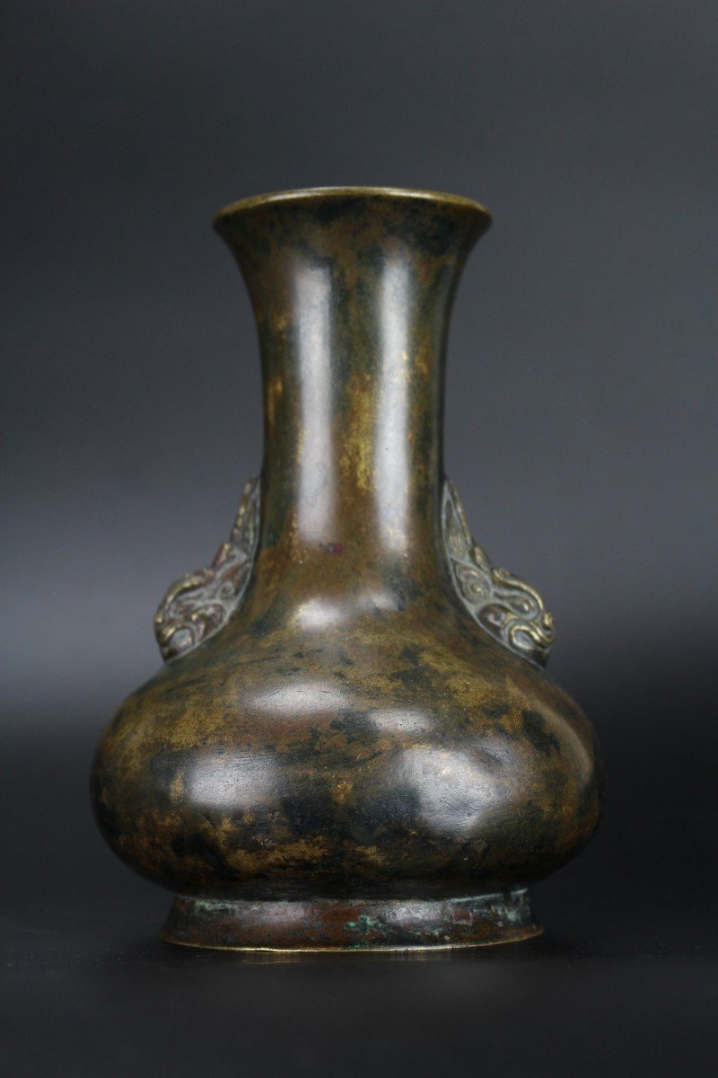 Chinese Bronze Vase Qing Dynasty Xuande Mark 17th Century Antique Archaistic Flower Vase-photo-2