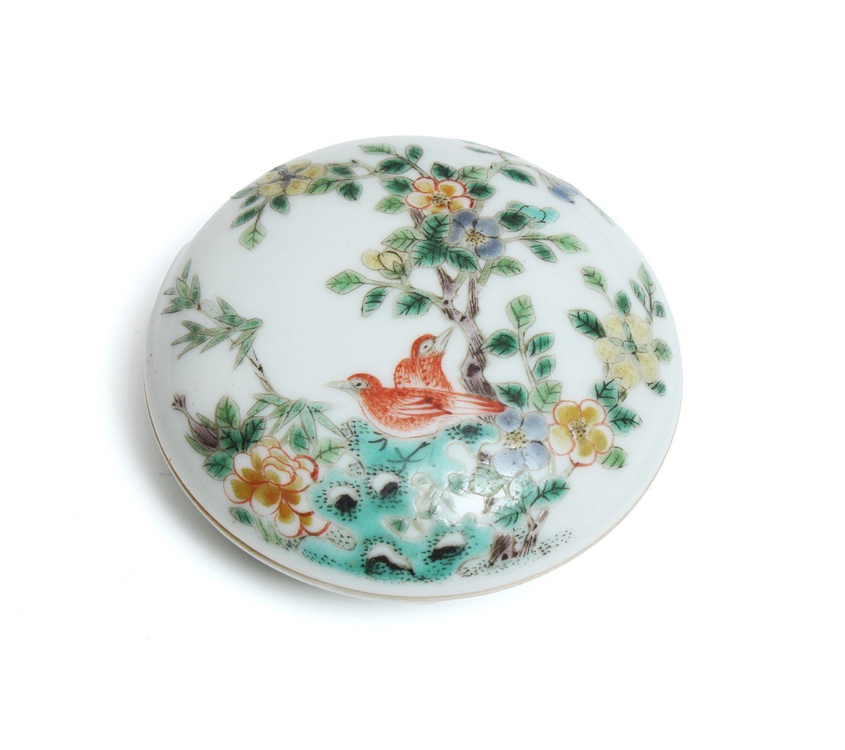 Boîte à Sceau Porcelaine Chinoise Fencai De La Fin De La Dynastie Qing Période De La République