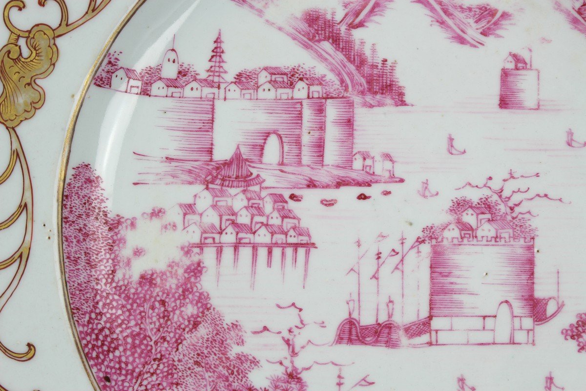 Chinese Export Porcelain Qianlong Plate Famille Rose Puce Qing Dynasty Antique 18th Century-photo-3