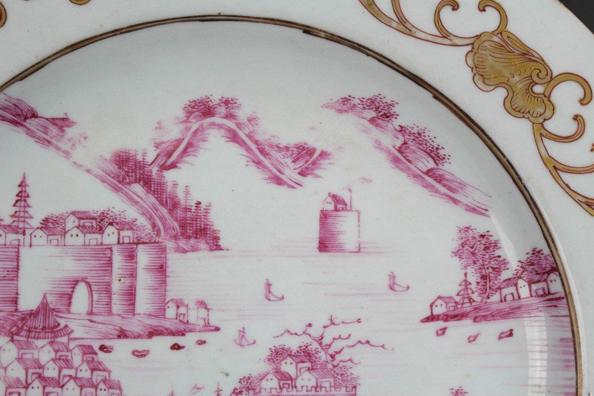 Chinese Export Porcelain Qianlong Plate Famille Rose Puce Qing Dynasty Antique 18th Century-photo-4