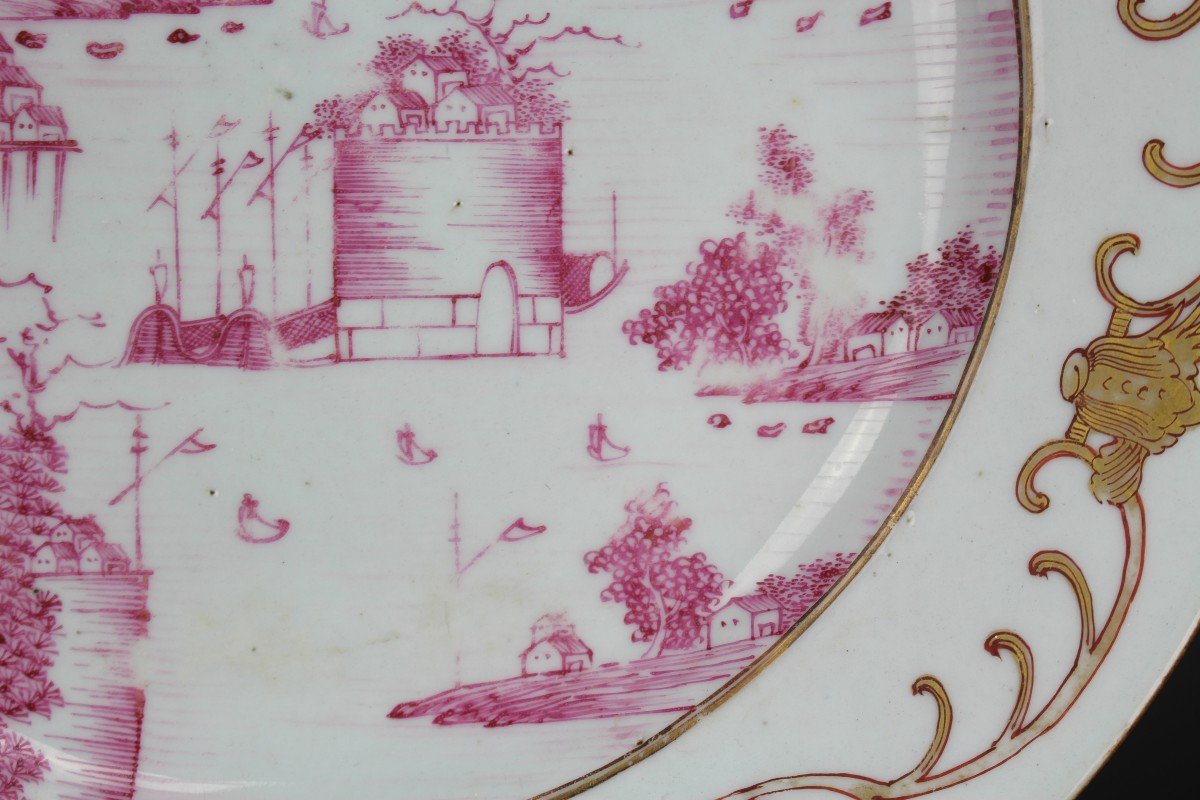 Chinese Export Porcelain Qianlong Plate Famille Rose Puce Qing Dynasty Antique 18th Century-photo-1