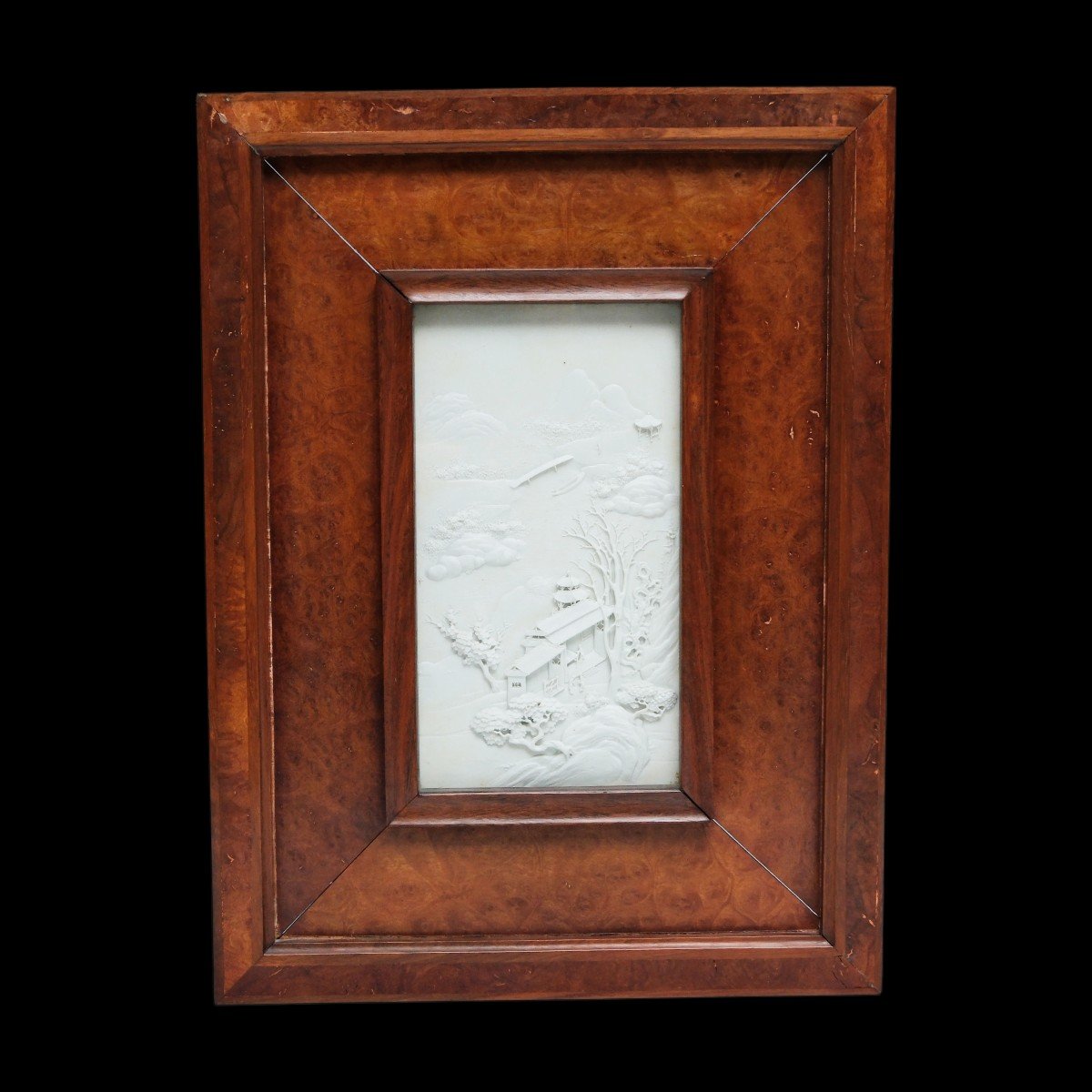 Chinese Porcelain Tongzhi / Guangxu 19th Century Qing Carved White Biscuit Plaque Chen Guozhi-photo-2