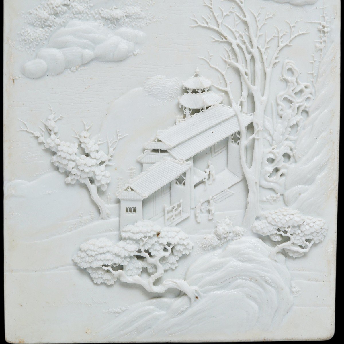 Chinese Porcelain Tongzhi / Guangxu 19th Century Qing Carved White Biscuit Plaque Chen Guozhi-photo-3