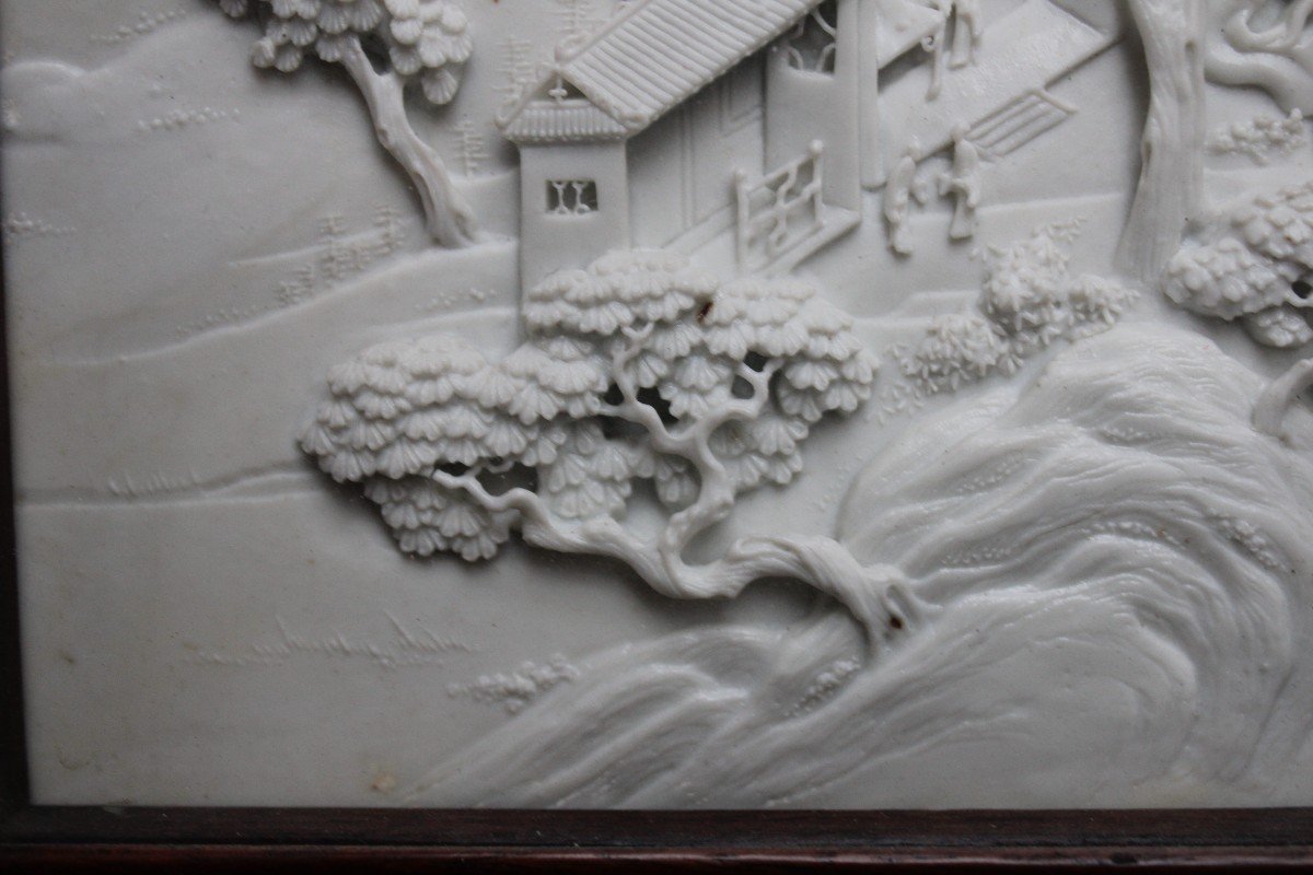 Chinese Porcelain Tongzhi / Guangxu 19th Century Qing Carved White Biscuit Plaque Chen Guozhi-photo-3