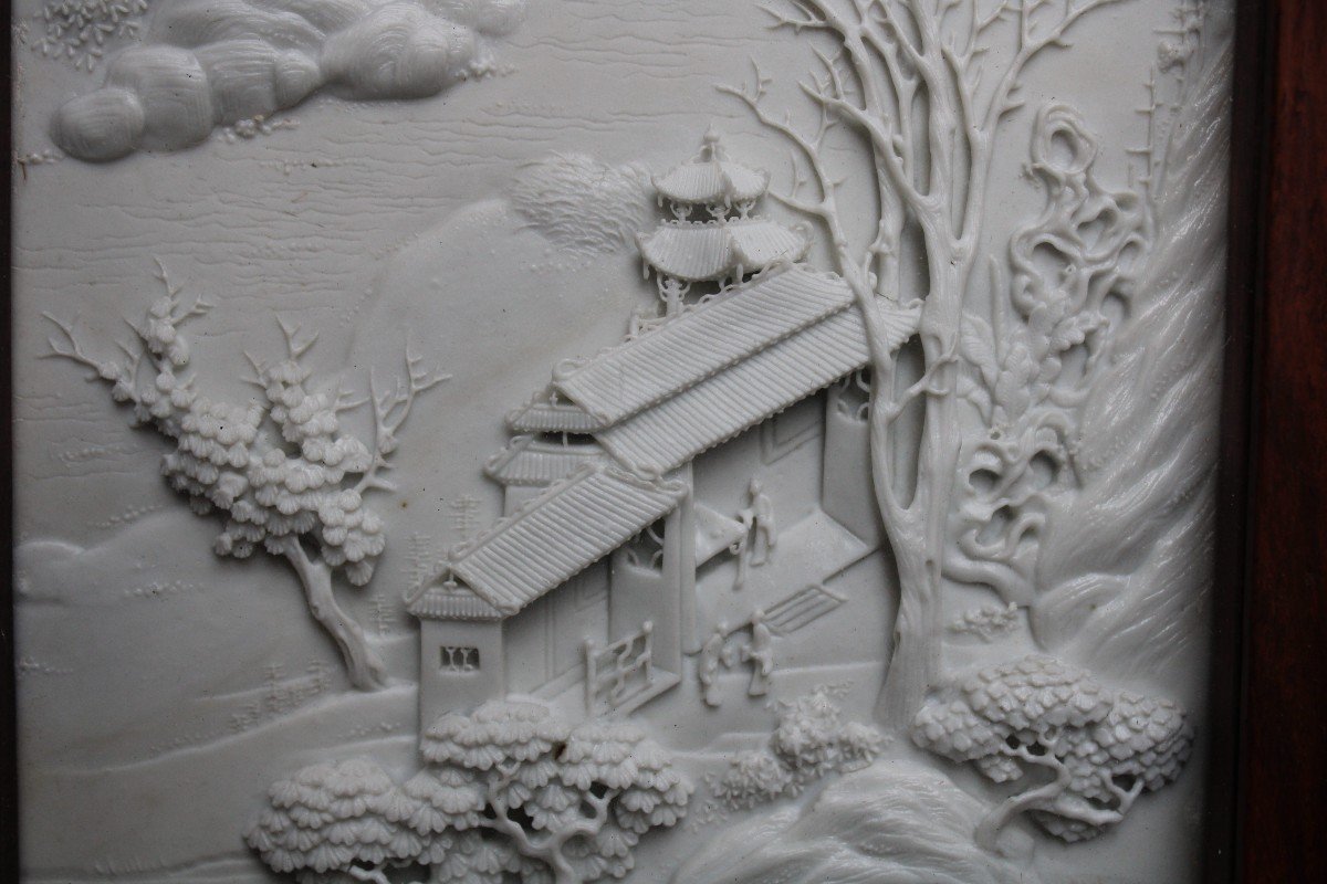 Chinese Porcelain Tongzhi / Guangxu 19th Century Qing Carved White Biscuit Plaque Chen Guozhi-photo-7