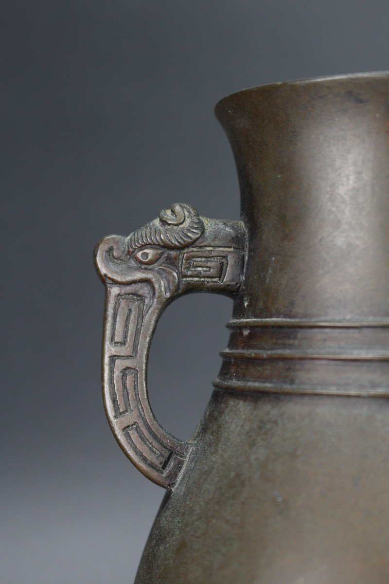 Chinese Bronze Vase Ming Dynasty 16th Century / 17th Century Antique Flower Vessel Archaic Hu-photo-3