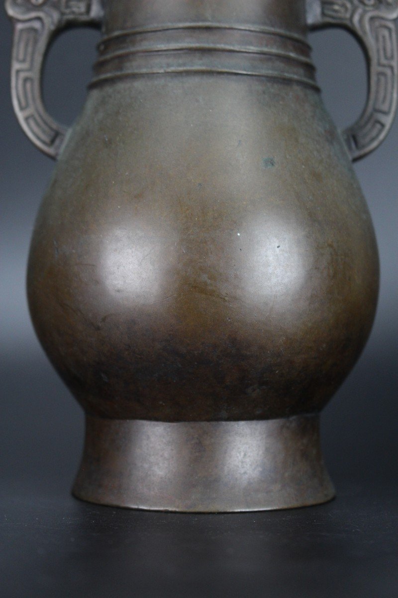 Chinese Bronze Vase Ming Dynasty 16th Century / 17th Century Antique Flower Vessel Archaic Hu-photo-4