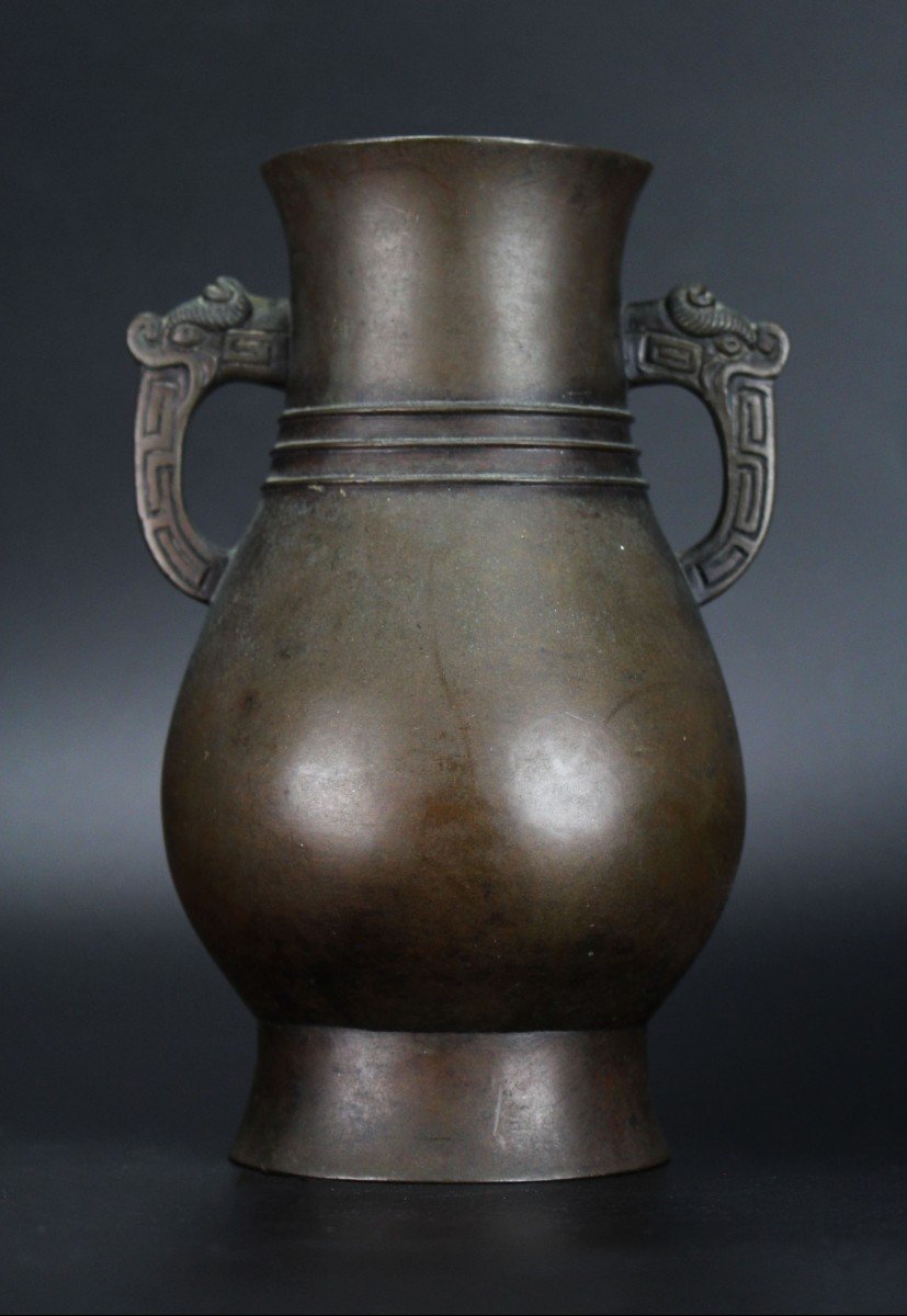 Chinese Bronze Vase Ming Dynasty 16th Century / 17th Century Antique Flower Vessel Archaic Hu-photo-3