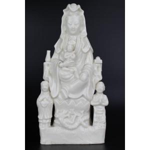 Porcelaine Chinoise Kangxi Blanc De Chine Guanyin Sculpture Dehua Figurine De La Dynastie Qing