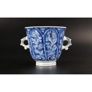 Chinese Porcelain Kangxi Blue And White Chocolate Cup Marked Antique Qing Dynasty 18th Century