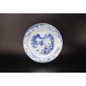 Plat Master Of The Rocks En Porcelaine Chinoise Kangxi Bleu Et Blanc Assiette Antique Qing Dyn.