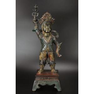 Large Chinese Bronze Ming Dynasty Figure Antique Parcel Gilt Buddhist Painted Sculpture 15th C.