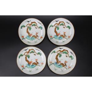 Chinese Porcelain Tongzhi Mark And Period Saucers 4x Famille Verte Qing Dynasty Antique 19th C.