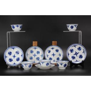 Yongzheng Chinese Porcelain Blue And White 18th Century Kangxi Qing Dynasty Cup And Saucers 10x