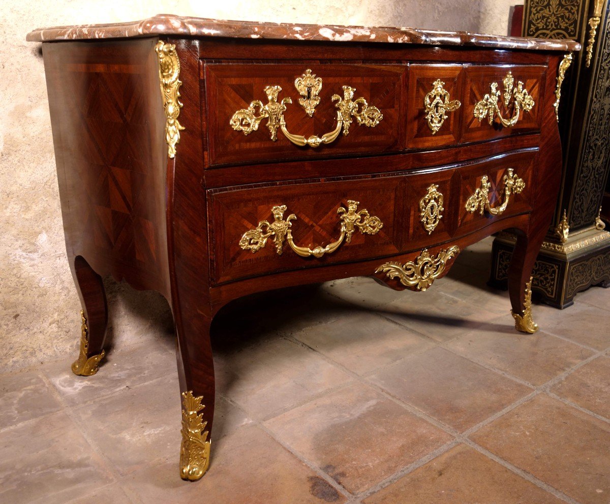 Marquetry Commode With Crowned Cs, Louis XV Period-photo-2